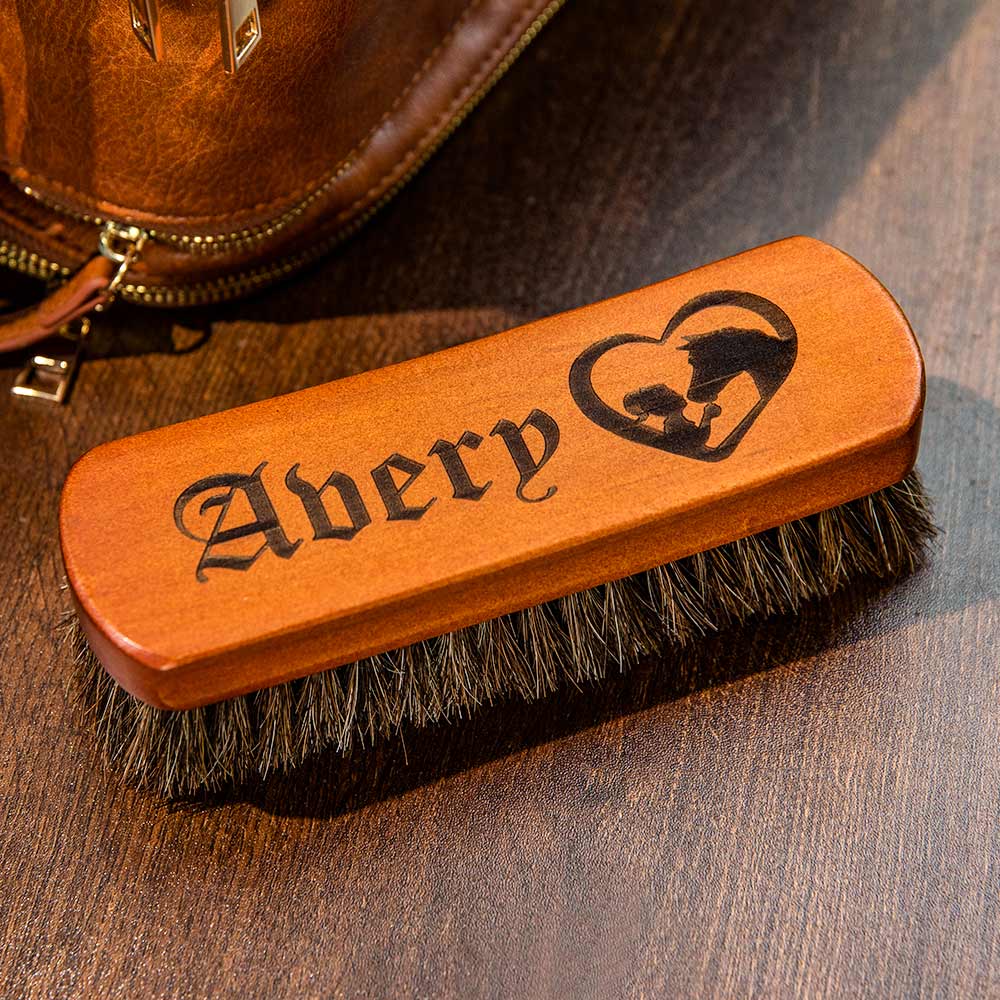 Custom Laser Engraved Horsehair Brush Gift for Horse Lover rectangular style