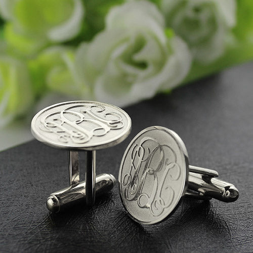 Engraved Cufflinks with Monogram Sterling Silver