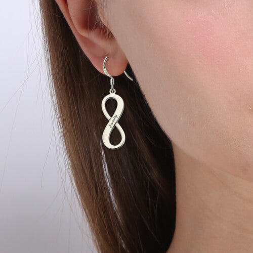 Engraved Infinity Symbol Earrings Sterling Silver