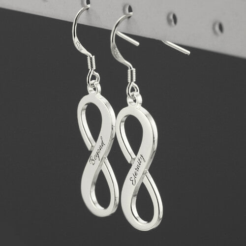 Engraved Infinity Symbol Earrings Sterling Silver