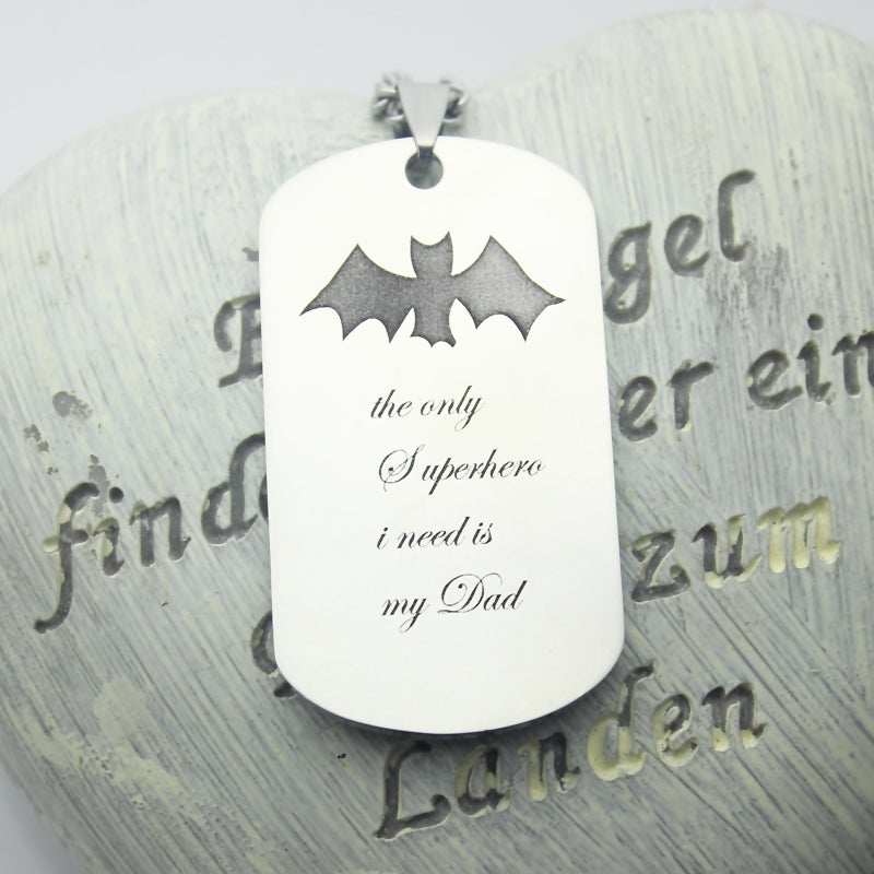 Titanium Steel Man's Dog Tag Bat Name Necklace