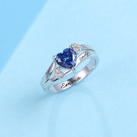 Engraved Heart Birthstone Ring