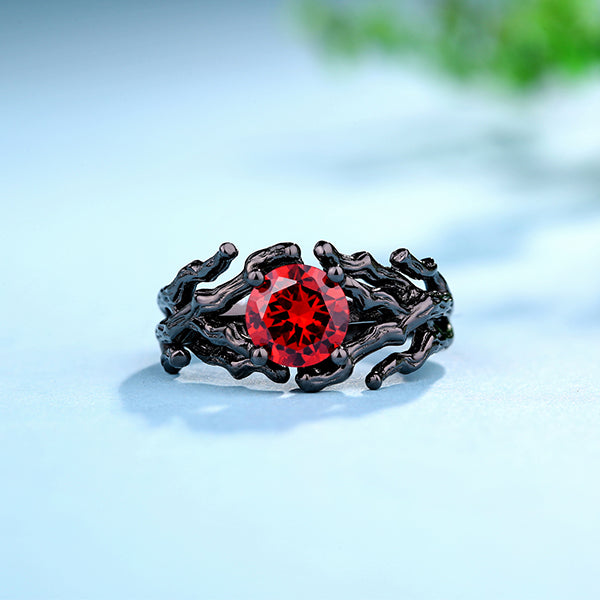 Branch Design Birthstone Black Plating Ring