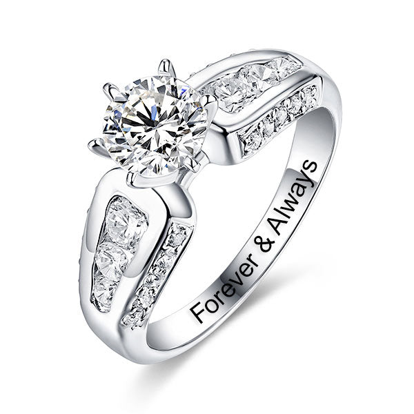 Engraved Round Gemstone Promise Ring In Silver