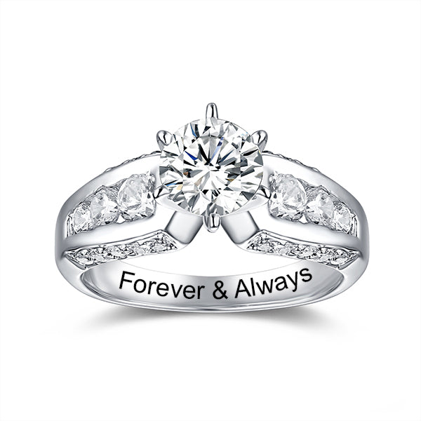 Engraved Round Gemstone Promise Ring In Silver