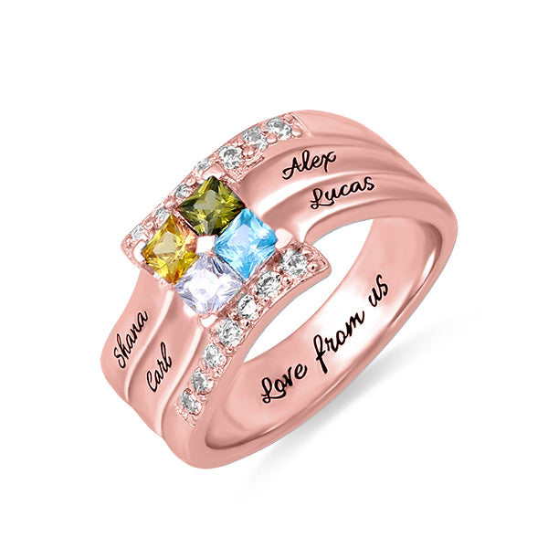 Personalized Four Square Gemstone Ring In Rose Gold