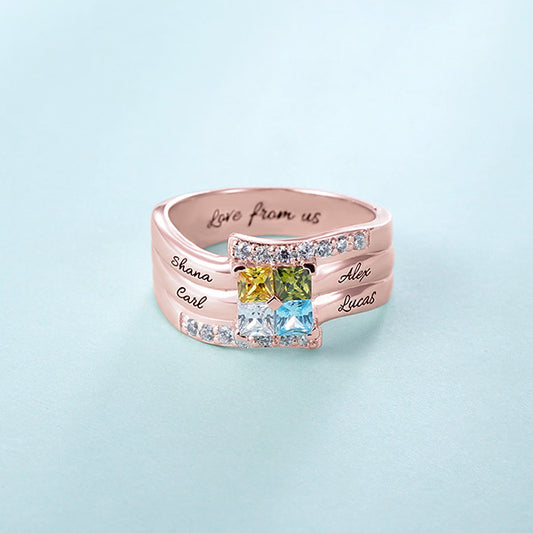 Personalized Four Square Gemstone Ring In Rose Gold