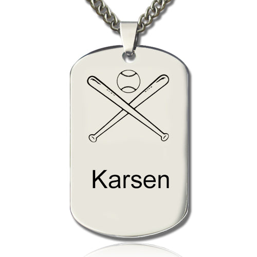 Titanium Steel Baseball Dog Tag Name Necklace