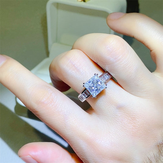 3 Carat Moissanite 925 Sterling Silver Square Shape Ring