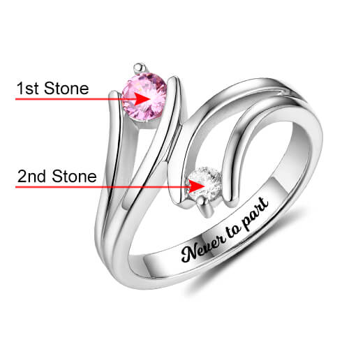 Personalized Engraved Double Birthstones Ring Sterling Silver