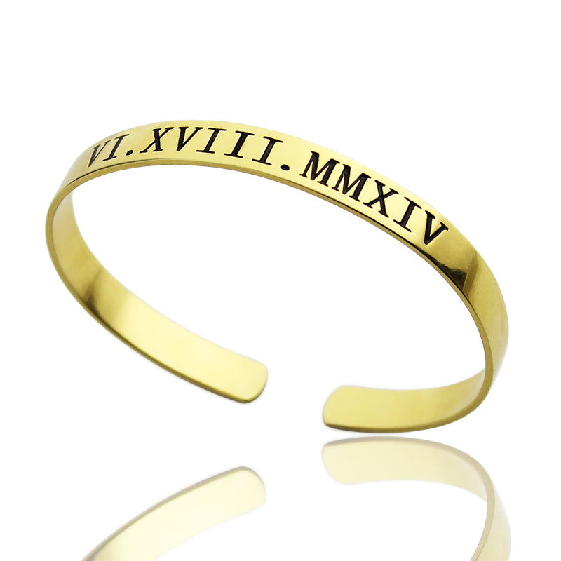 Personalized Roman Numeral Bracelet 18K Gold Plated Sterling Silver