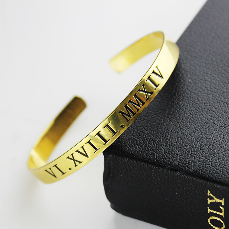 Personalized Roman Numeral Bracelet 18K Gold Plated Sterling Silver