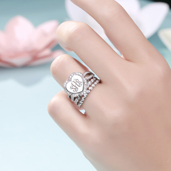 Engraved Heart Shape Stackable Monogram Ring